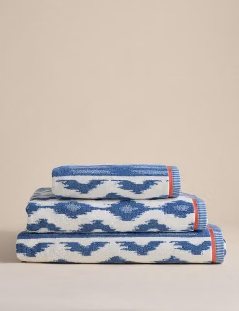 M&S Blue Cotton Ikat Striped Terry Towel