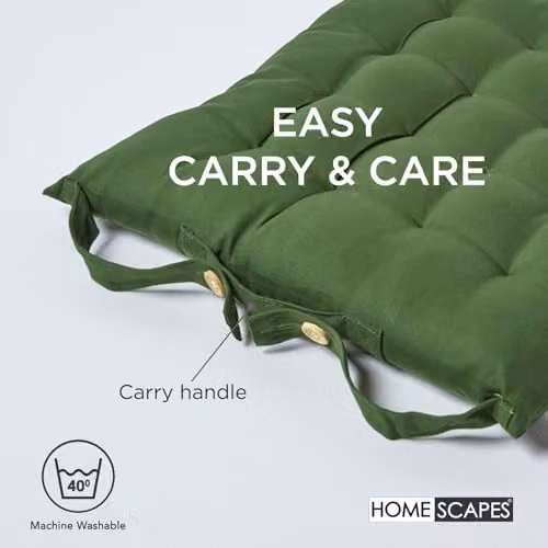 Homescapes Luxury Cotton Seat Pad in Dark Olive Green, W/D/H: 40 x 40 x 6.5 cm – 7