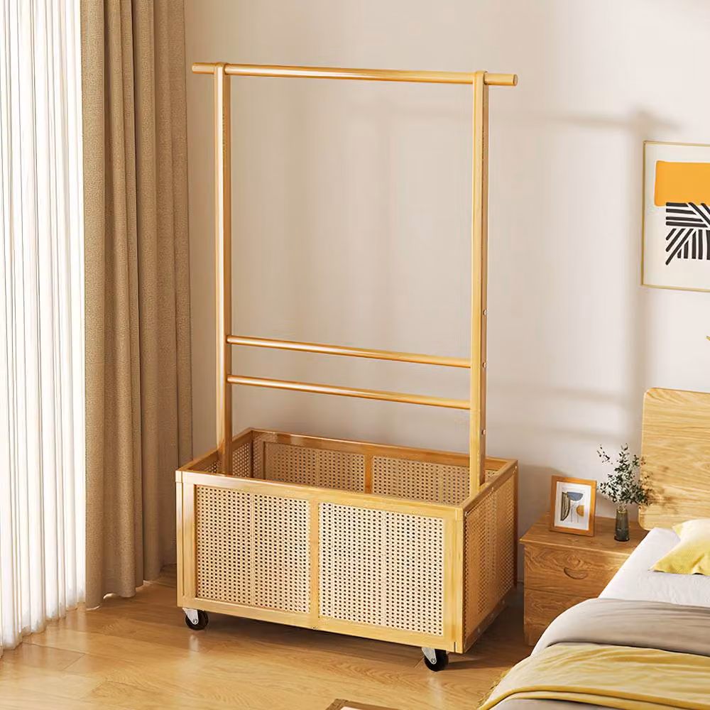 Living and Home Bamboo Clothing Garment Rack and Storage Shelf in Natural Beige – 2