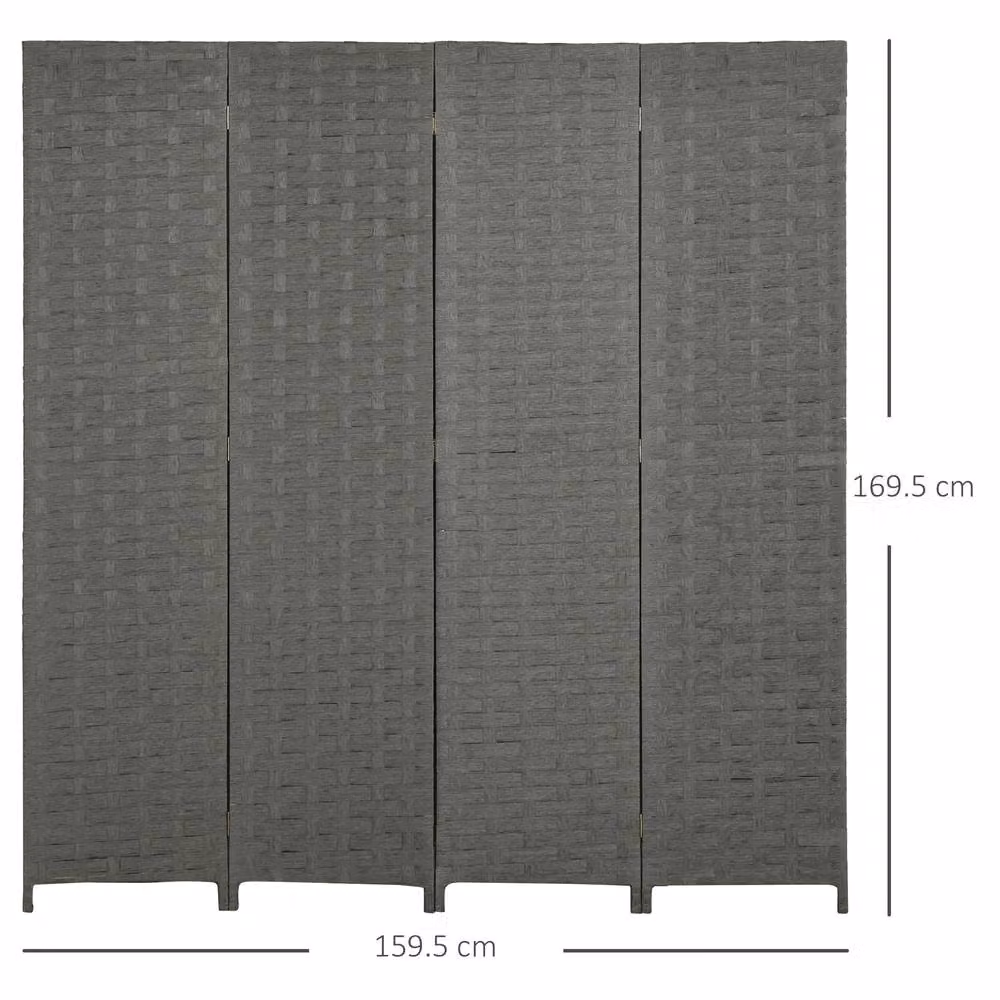 STILVORA 4-Panel Wood and Rattan Folding Room Divider Privacy Screen in Grey – 3