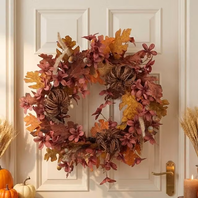 Garden Greatness Brown Rattan Woven Autumn Floral Door Wreath