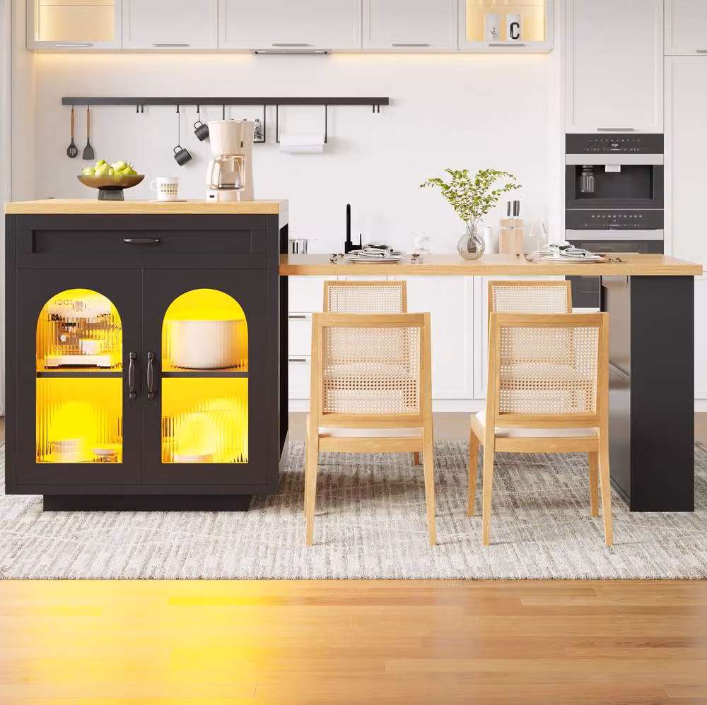 STILVORA Extendable Kitchen Island with LED Lighting in Black – 2