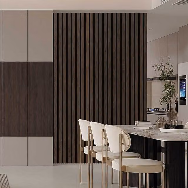 Livingandhome Modern Wood Look PVC Slat Wall Panels in Brown and Black