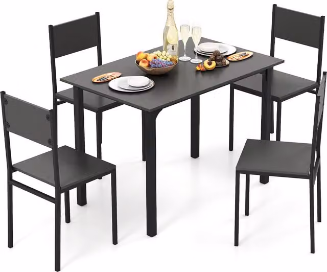 Costway 5-Piece Industrial Dining Set with Rectangular Wood Table and 4 Chairs in Grey and Black – 1