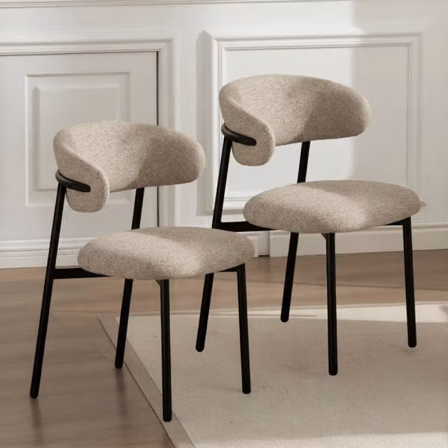 Home Source Pair of Modern Beige Fabric Dining Chairs with Metal Legs