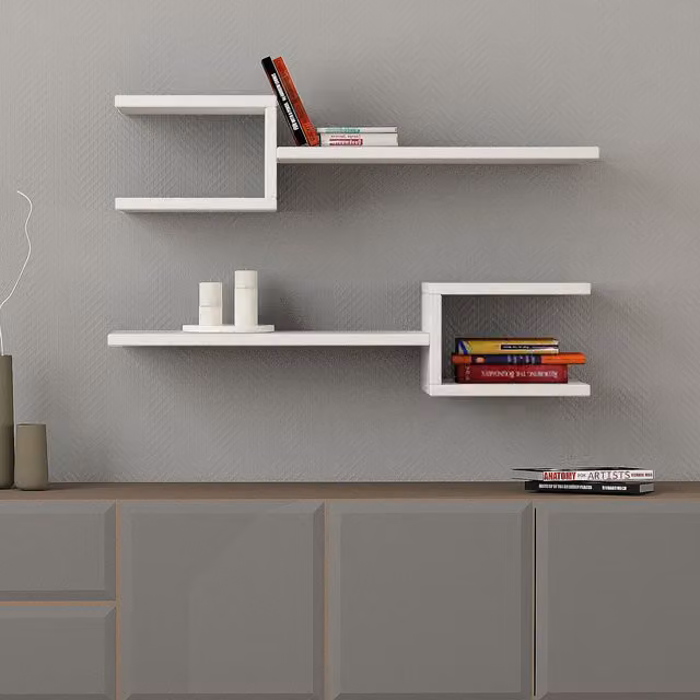 Decortie Fork Modern Floating Shelf Set, White, 2 Piece – 1