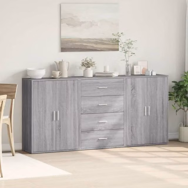 Berkfield Home Set of 3 Modern Grey Sideboards in Engineered Wood, W/D/H: 60 x 31 x 84 cm