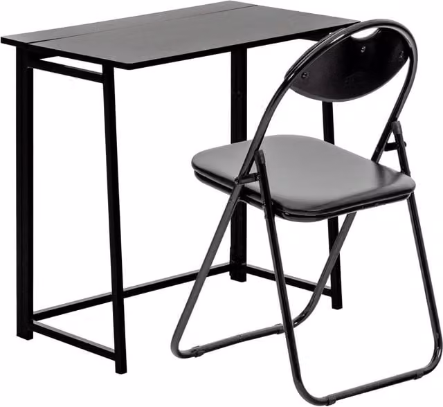 Harbour Housewares Folding Wooden Desk and Chair Set in Black – 1