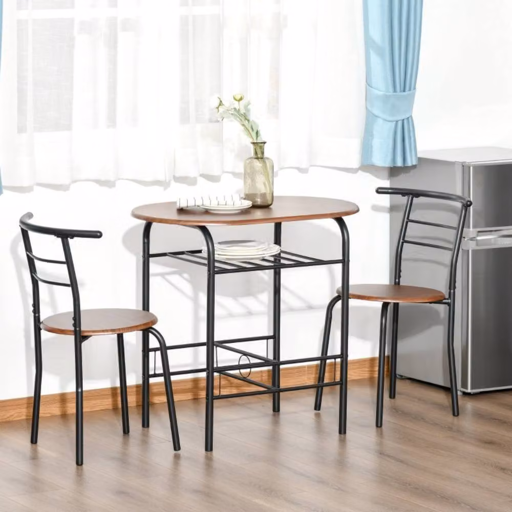 STILVORA Industrial Dining Table Set with 3 Chairs and Storage Shelf in Brown – 2