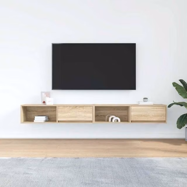 Berkfield Home Set of 2 Sonoma Oak TV Cabinets in Light Tan, W/D/H: 100 x 31 x 25.5 cm