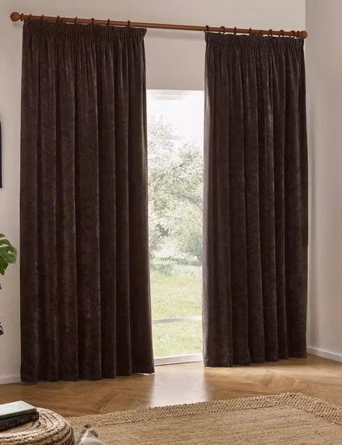 YARD Brown Chenille Blackout Pencil Pleat Curtains