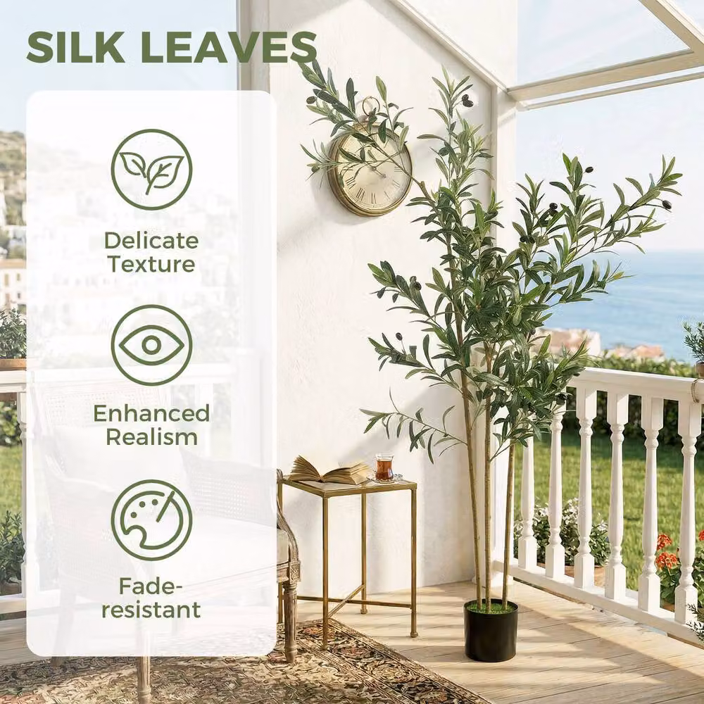 HOMCOM 148 cm Green Silk Mediterranean Olive Tree Artificial Plant – 4