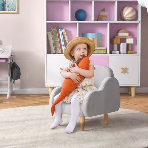 ZONEKIZ Grey Velvet Kids Armchair for Children – 2
