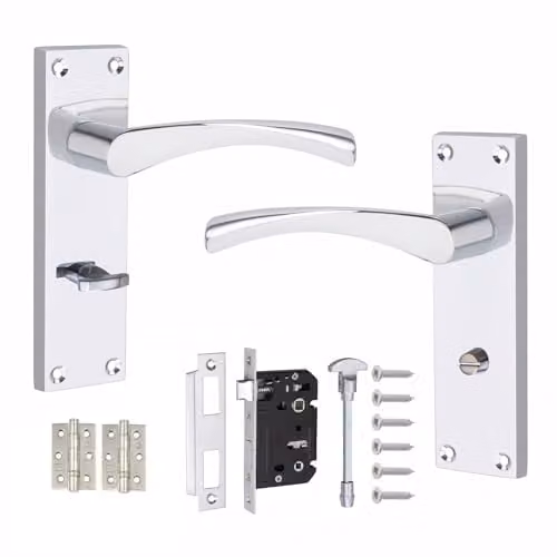 Golden Grace Astrid Bathroom Handle Lock and Hinge Set in Silver Zinc – 1