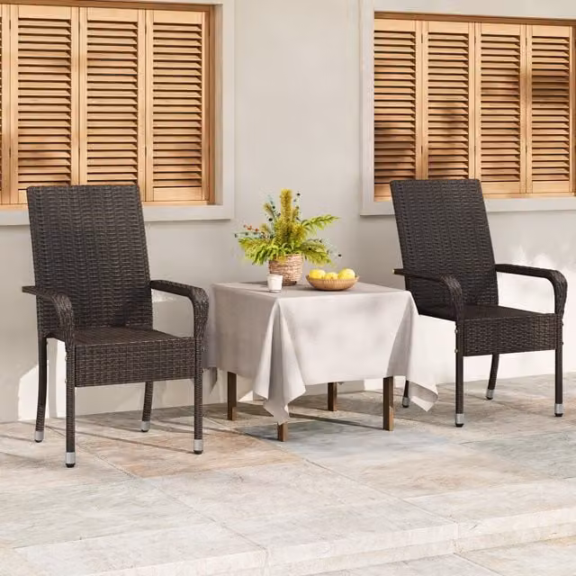 Yaheetech Set of 2 Modern Brown Rattan and Metal Outdoor Dining Chairs, Height: 94 cm