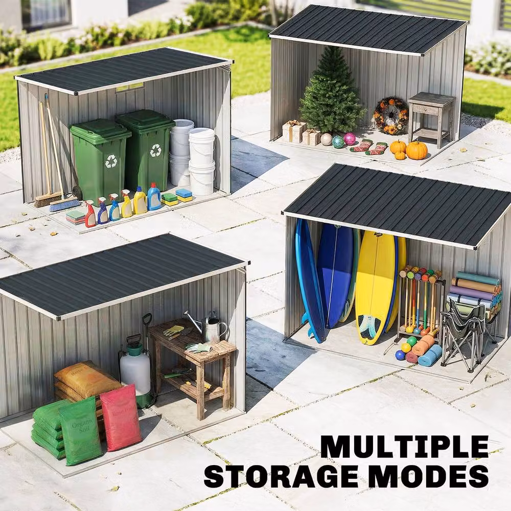 Rolipo Metal Pent Garden Shed with Window and Lockable Door, Dark Grey, W/D/H: 231.1 x 121.9 x 231.1 cm – 9