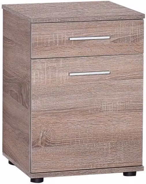 FWStyle Modern Latte Oak 2 Drawer Bedside Table in Brown and Beige