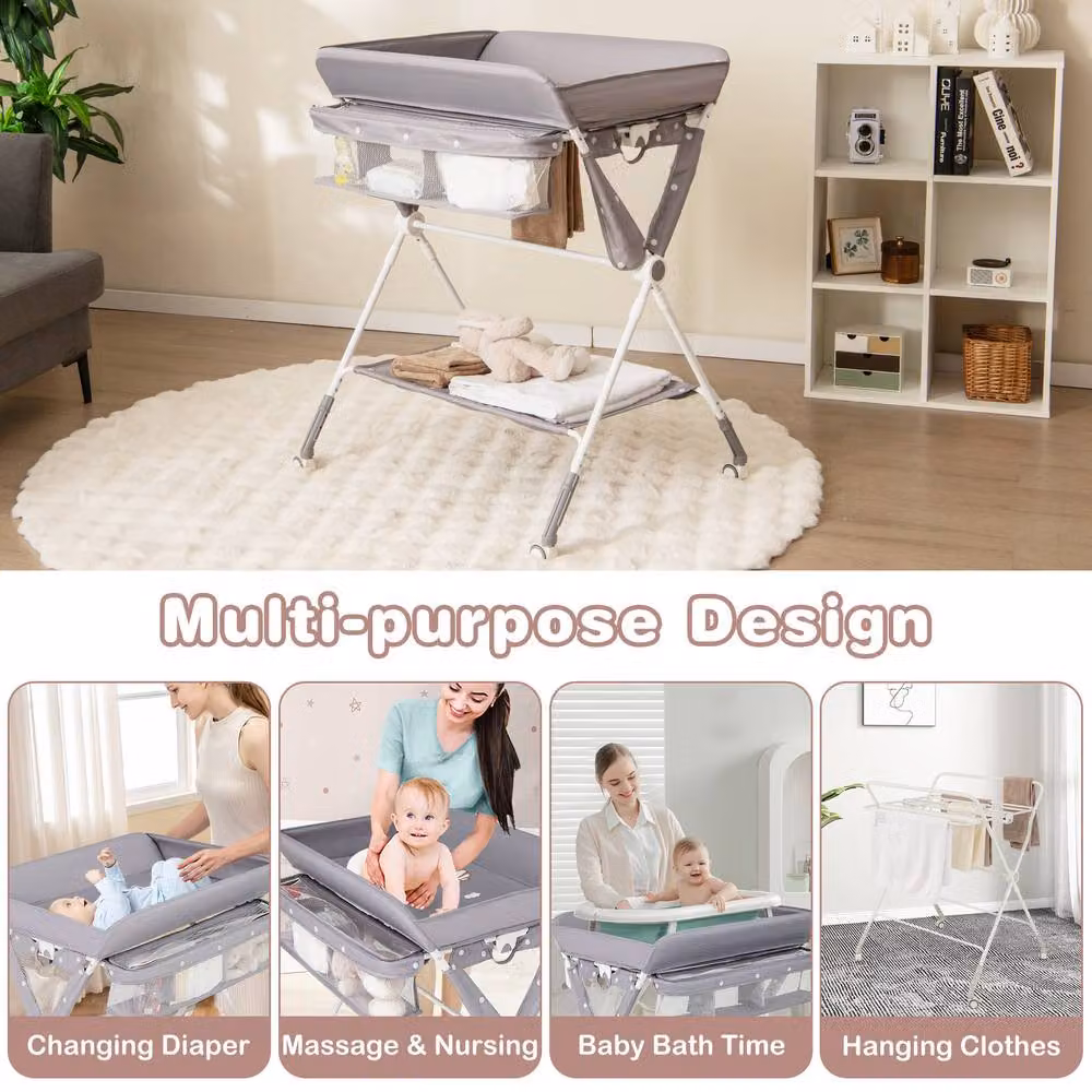 Costway Foldable Baby Diaper Changing Station in Grey – 3