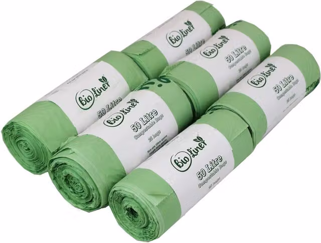 BioLiner Compostable Bags for Swing Bins and Dustbins, Green, 50 Litre