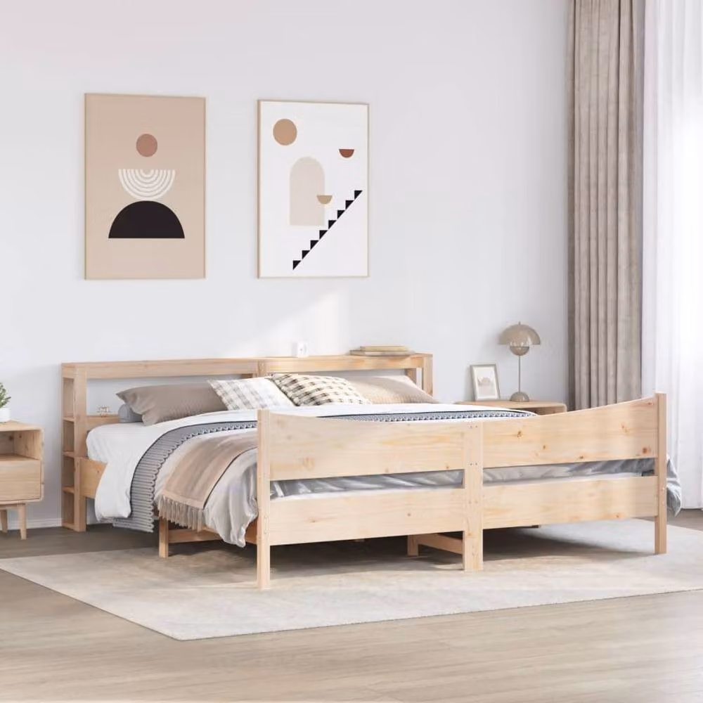 Berkfield Home Super King Bed Frame with Headboard in Brown Solid Pine Wood, W/D/H: 180 x 200 cm – 2