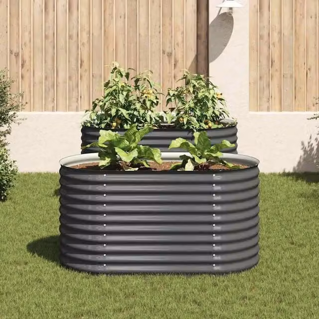 Berkfield Home Garden Galvanised Steel Raised Bed in Grey, W: 80 cm, D: 160 cm, H: 81 cm