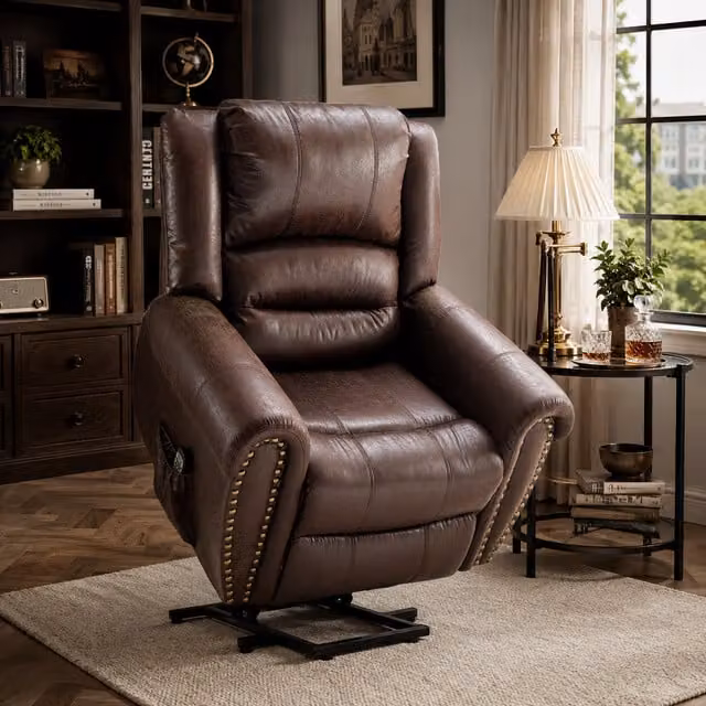 Aosom UK Large Power Lift Recliner Chair with Heating Massage Points and USB Port, Brown, W/D/H: 106 x 104 x 102 cm – 1