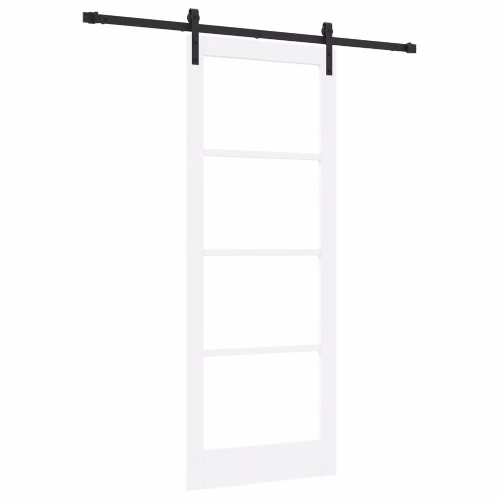 Berkfield Home Orkdal Modern Sliding Door with Hardware Set in White Lacquered Solid Wood and Glass – 2