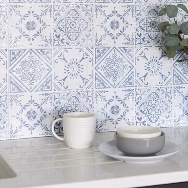 D-C-Fix Vintage Blue Self Adhesive Vinyl Wall Tiles, Pack of 6, W/D/H: 30 x 30 x 0.3 cm