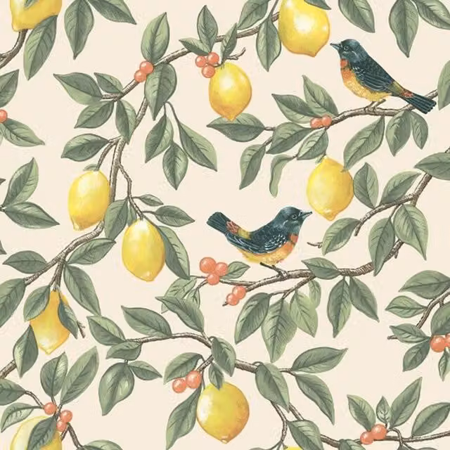 Holden Decor Lemon Leaf Textured Botanical Floral Wallpaper in Beige