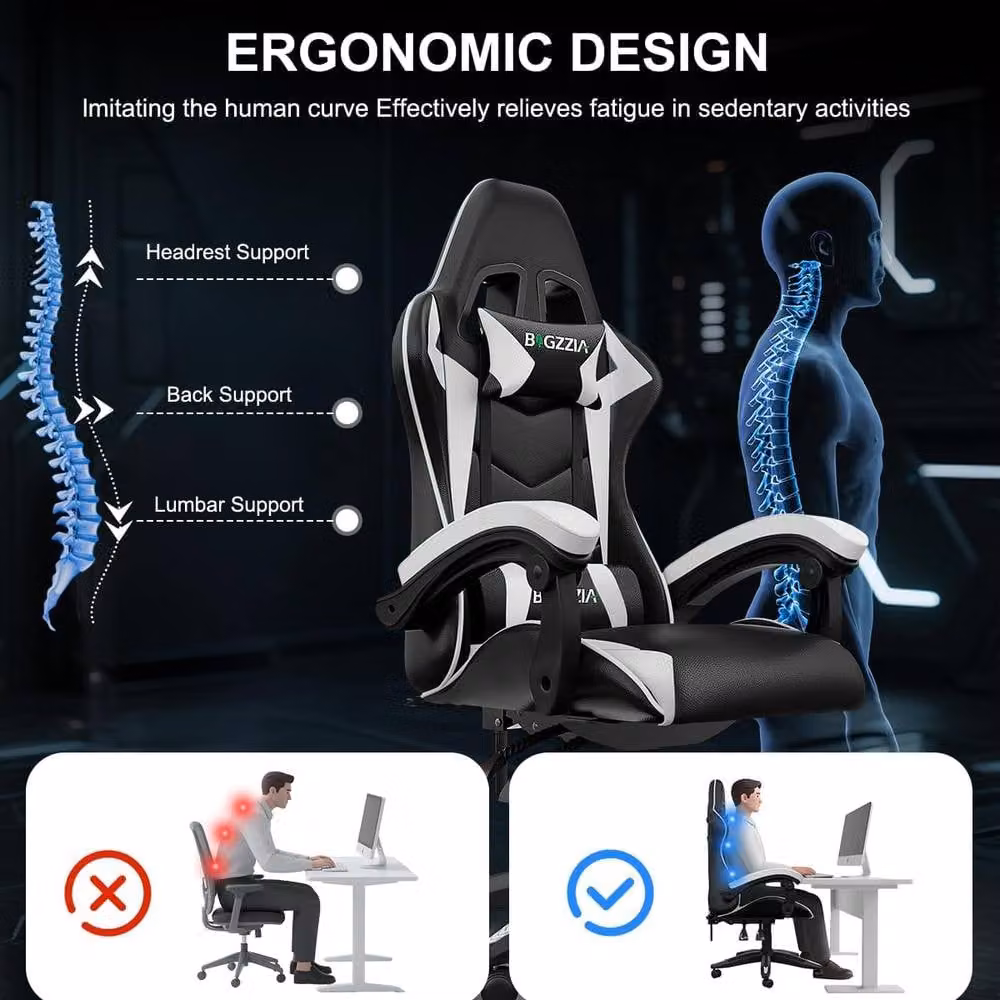 Gartistgo Bluetooth Gaming Chair in Black with Lumbar Support and Headrest – 5