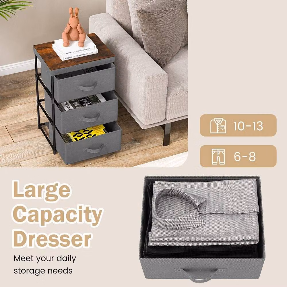 Kelvenix 3-Tier Grey Chest of Drawers Nightstand Organizer – 4