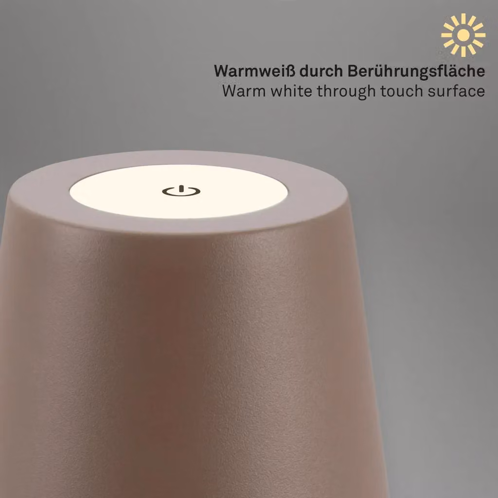 Briloner Umbrasand Rechargeable LED Table Lamp, IP44 Dimmable Touch Control Height Adjustable Lamp in Beige, H 36 x W 10.5 x D 10.5 cm – 3