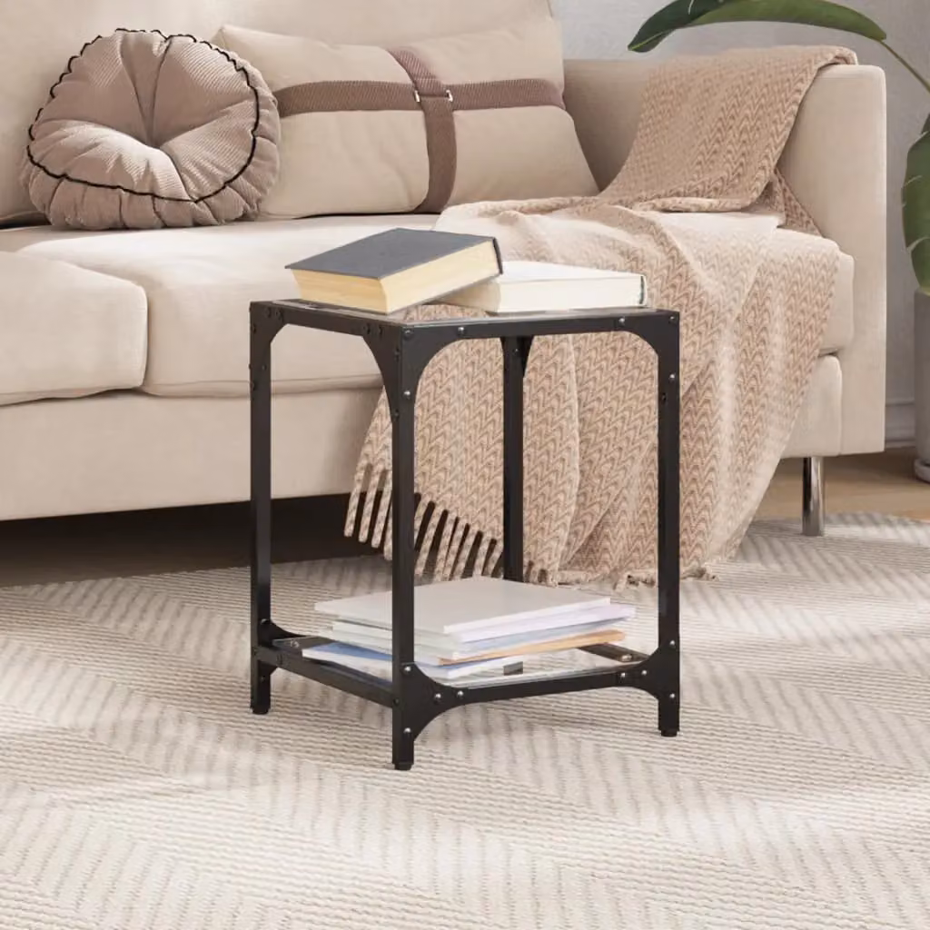Berkfield Home Modern Square Coffee Table with Transparent Glass Top and Black Steel Frame, W/D/H: 30 x 30 x 40 cm – 2