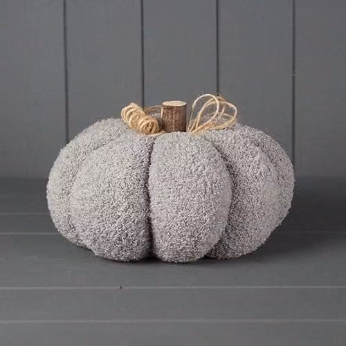 Four Candle Grey Fabric Pumpkin Boucle Autumn Decoration