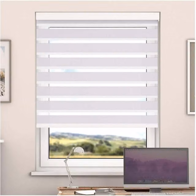 NewEdgeBlinds Day and Night Zebra Roller Blind with Cassette, Striped Textile, Cream, Width: 200 cm