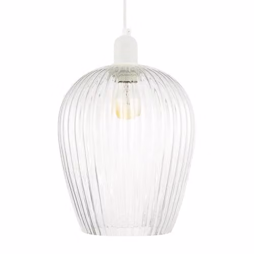 Happy Homewares Modern Transparent Mini Line Ribbed Glass Pendant Ceiling Lamp Shade, W/D/H: 25 x 20 x 20 cm – 1