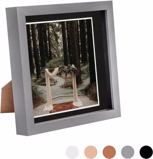 Nicola Spring Single Square 3D Box Photo Frame in Grey and Black, W/D/H: 20.32 x 20.32 x 20.32 cm