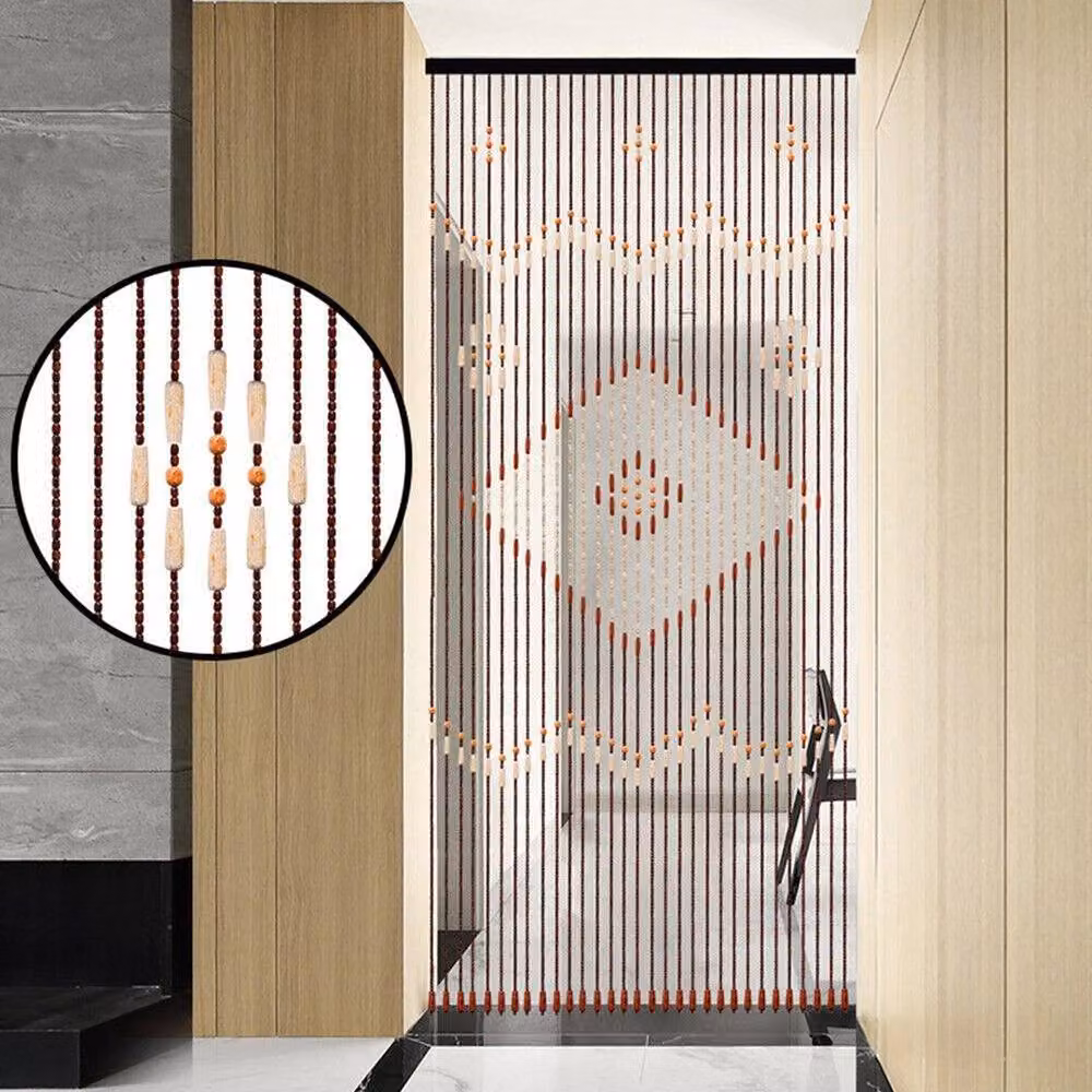 SPETLEK Wooden Beaded Bamboo Door Curtain in Brown and Multicolour, W: 90 cm, H: 208 cm – 2