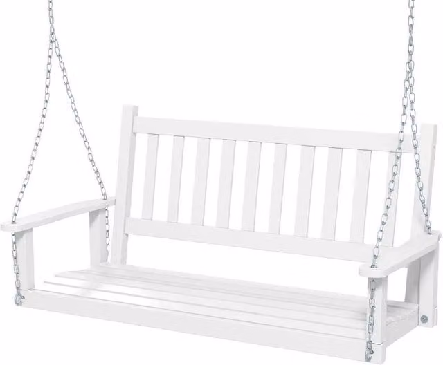 Kelvenix 2-Person White Wooden Outdoor Porch Swing with Armrests – 1