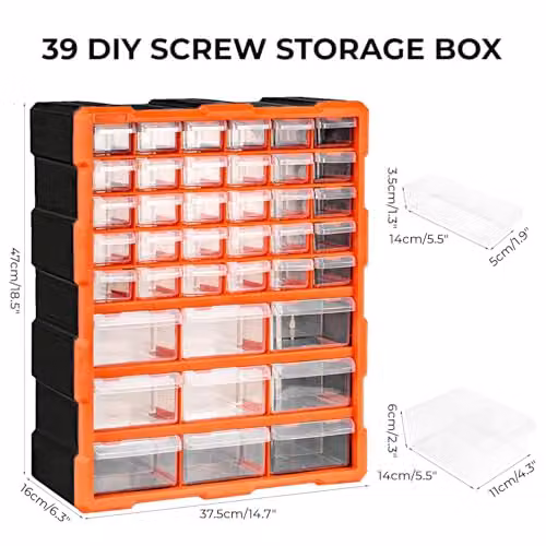 Simpa 39 Drawer Plastic DIY Tool and Hardware Storage Organiser Cabinet, Black, H 47.5 cm x W 38 cm x D 16 cm – 6