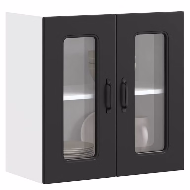 Berkfield Home Kalmar Black Wall Mounted Kitchen Cabinet with Glass Doors and Internal Shelves, W/D/H: 60 x 31 x 60 cm