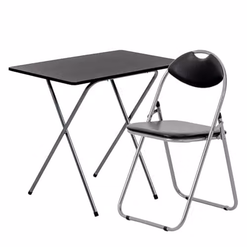 Harbour Housewares Modern Wooden Folding Desk and Chair Set in Silver and Black – 1