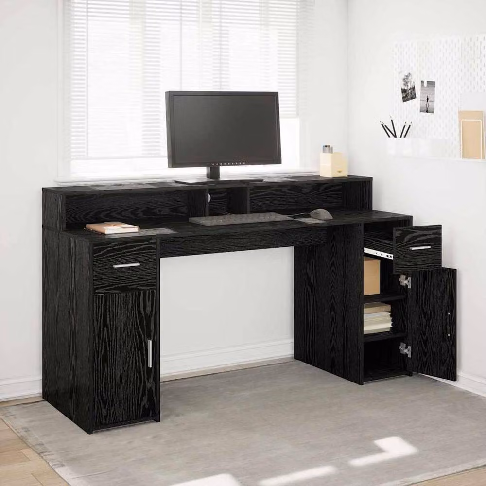 Berkfield Home Modern Writing Desk in Black Oak, W/D/H: 160 x 55 x 91 cm – 2