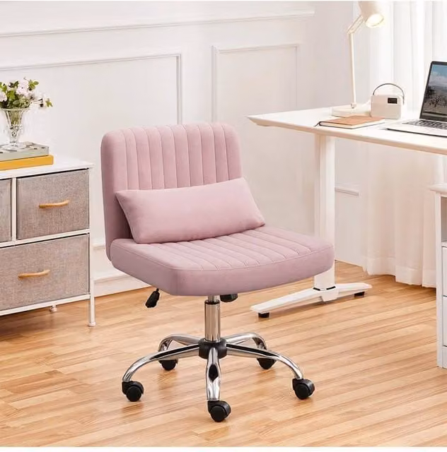 Living and Home Ergonomic Pink Velvet Reclining Office Chair with Metal Frame and Castors