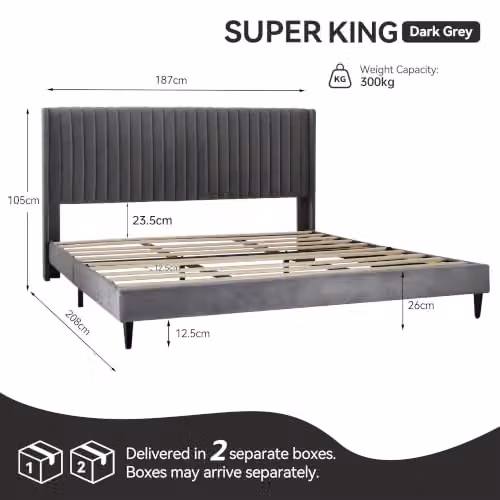 MCC Direct Charlie Velvet Upholstered Super King Bed Frame in Grey, W/D/H: 180 x 200 x 105 cm – 2