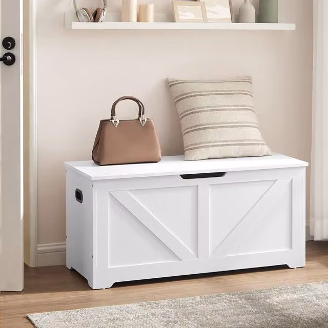 The Bazaarist Multi-Purpose Storage Bench with Lift-Up Lid and Safety Hinges in Cloud White
