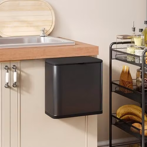 HOMCOM 8L Hanging Kitchen Bin in Black Stainless Steel with Touch Lid and Removable Inner Bucket
