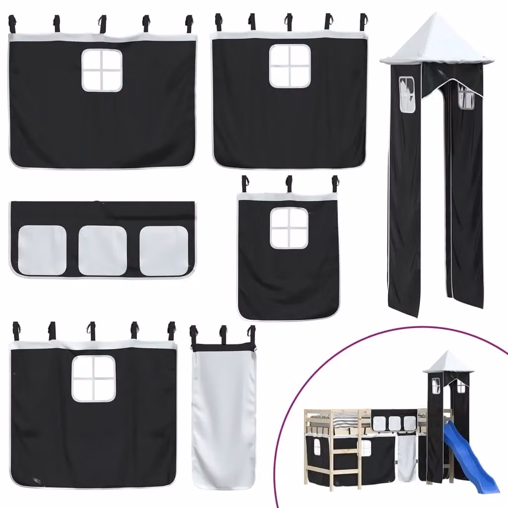 Berkfield Home Opaque Polyester Loft Bed Curtains in White and Black with Tower Design – 2