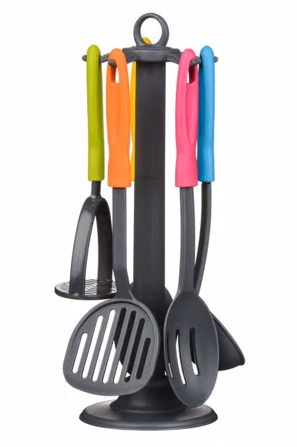Orsina 5-Piece Grey Nylon Kitchen Tool Set with Utensil Holder