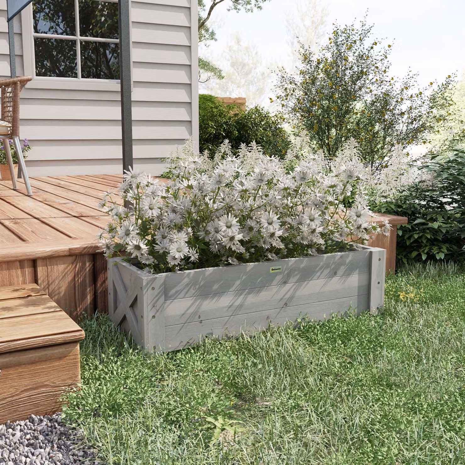 Outsunny 58L Grey Fir Wood Raised Bed Planter for Outdoor Gardens, W: 100 cm, D: 36.5 cm, H: 36 cm – 2